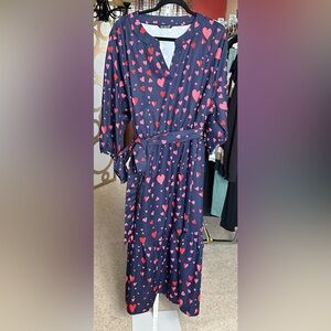 BloomChic Heart Print Maxi Dress 22/24 Plus Size Tie Waist Pockets